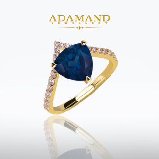 Златен пъстен с Лондон блу Топаз 3,24ct и 0,35ct Диаманти