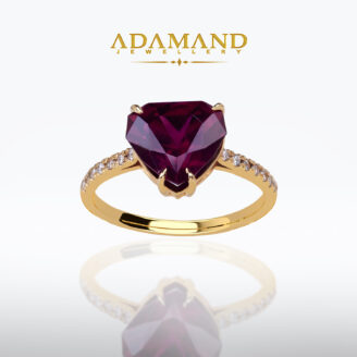 Златен пръстен с Гранат 3,45ct и 0,14Ct Диаманти