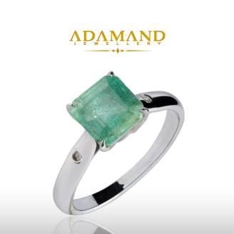 Бял златен пръстен с изумруд 1,77ct и диаманти 0,02ct